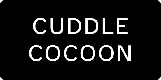 Placeholder logo with black background and cuddle cocoon in capital letters stacked together in white writing